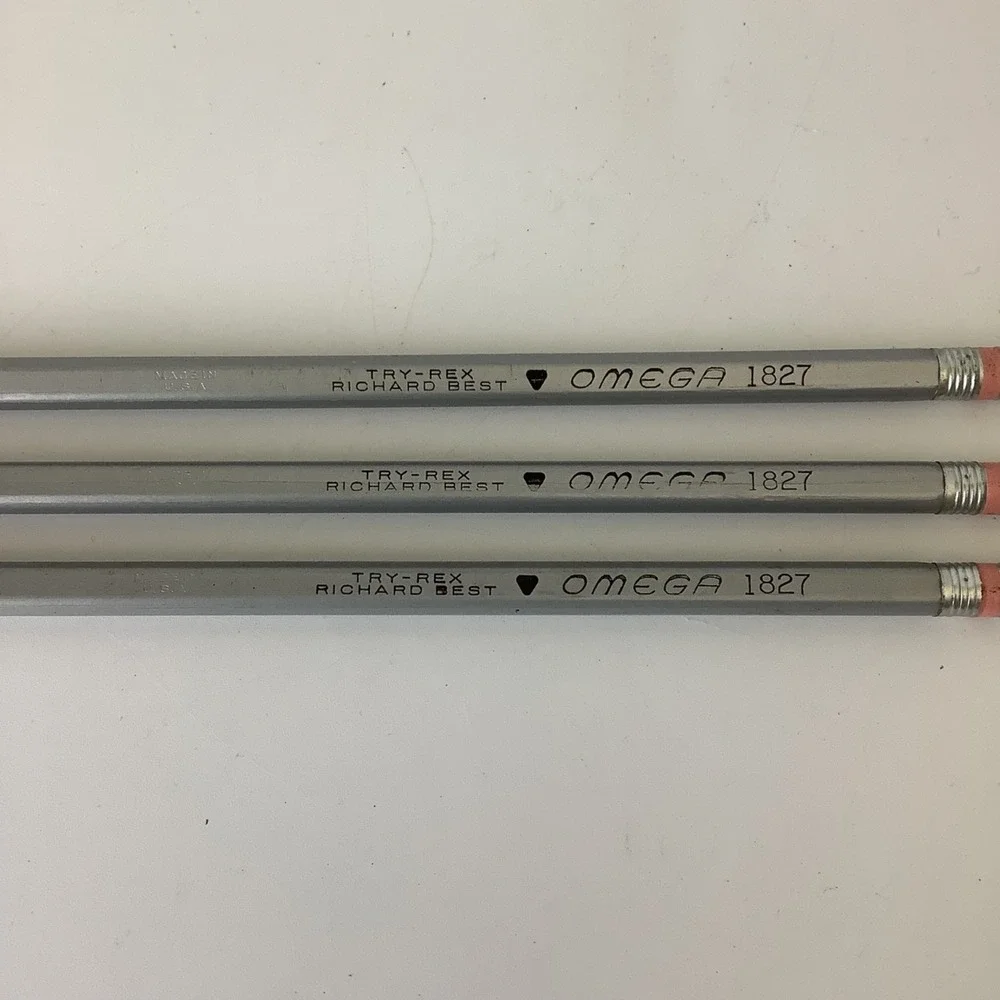 Richard Best Try Rex‎ Omega 1827 Pencils 3 Silver Body w/ Eraser Drawing Pencils